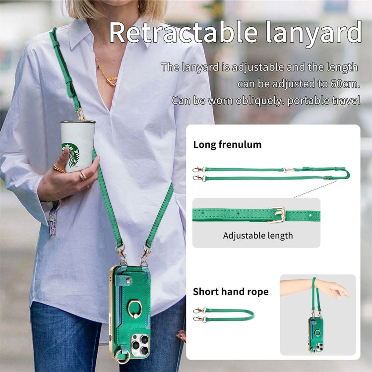 For iPhone 16 Pro Fashion Ring Card Bag Phone Case with Hang Loop(Green) by buy2fix
