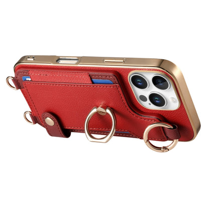 For iPhone 16 Pro Fashion Ring Card Bag Phone Case with Hang Loop(Red) by buy2fix