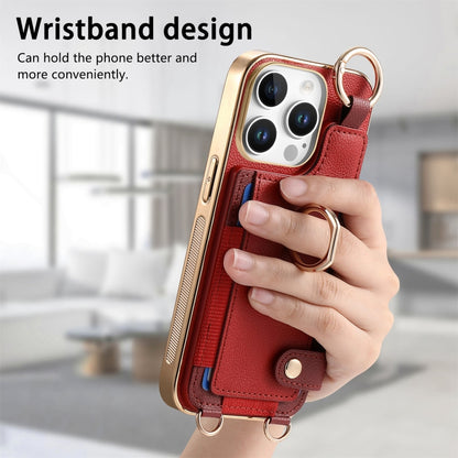 For iPhone 16 Pro Fashion Ring Card Bag Phone Case with Hang Loop(Red) by buy2fix