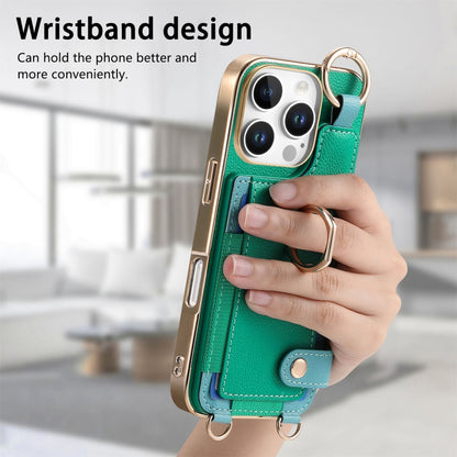 For iPhone 16 Pro Max Fashion Ring Card Bag Phone Case with Hang Loop(Green) by buy2fix