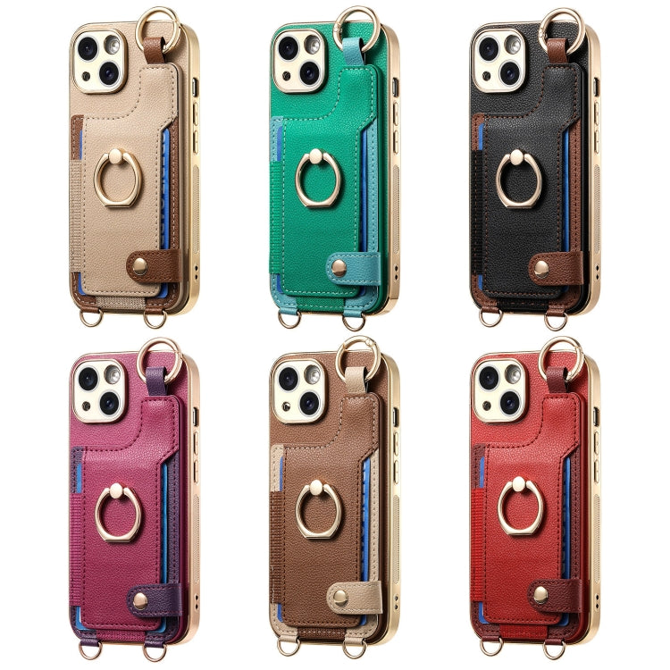 For iPhone 13 Fashion Ring Card Bag Phone Case with Hang Loop(Green) - iPhone 13 Cases by buy2fix | Online Shopping UK | buy2fix
