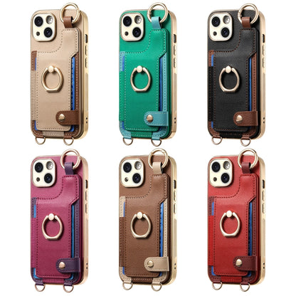 For iPhone 12 Pro Fashion Ring Card Bag Phone Case with Hang Loop(Green) - iPhone 12 / 12 Pro Cases by buy2fix | Online Shopping UK | buy2fix