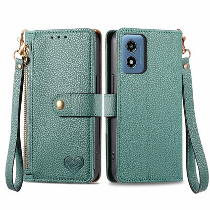 For Motorola Moto G Play 2024 Love Zipper Lanyard Leather Phone Case(Green) by buy2fix