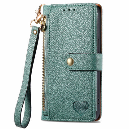 For Motorola Moto G Play 2024 Love Zipper Lanyard Leather Phone Case(Green) by buy2fix