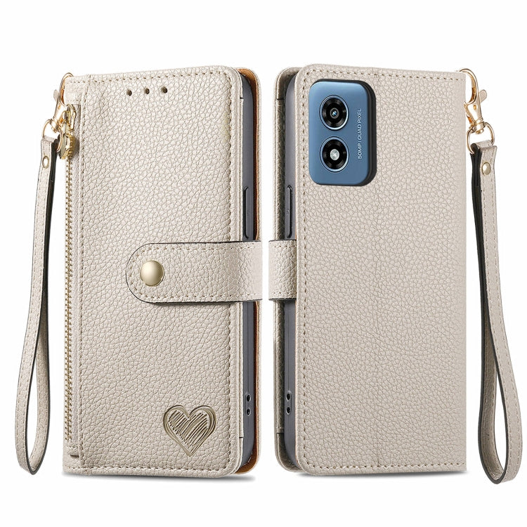 For Motorola Moto G Play 2024 Love Zipper Lanyard Leather Phone Case(Gray) by buy2fix