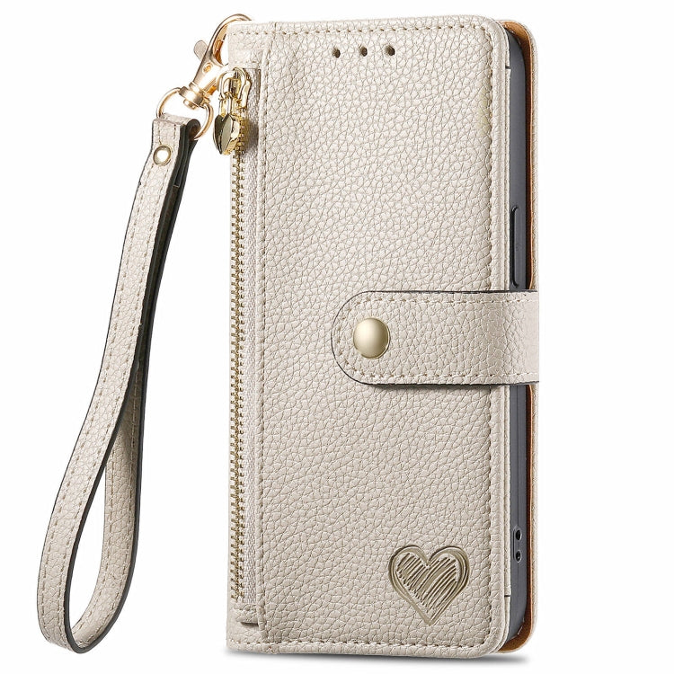 For Motorola Moto G Play 2024 Love Zipper Lanyard Leather Phone Case(Gray) by buy2fix