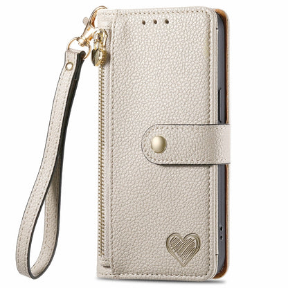For Motorola Moto G Play 2024 Love Zipper Lanyard Leather Phone Case(Gray) by buy2fix