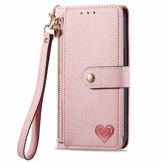 For Motorola Moto G Play 2024 Love Zipper Lanyard Leather Phone Case(Pink) by buy2fix