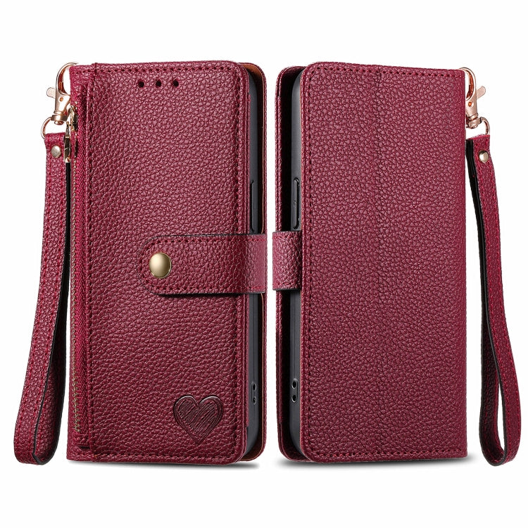 For Motorola Moto G Play 2024 Love Zipper Lanyard Leather Phone Case(Red) by buy2fix