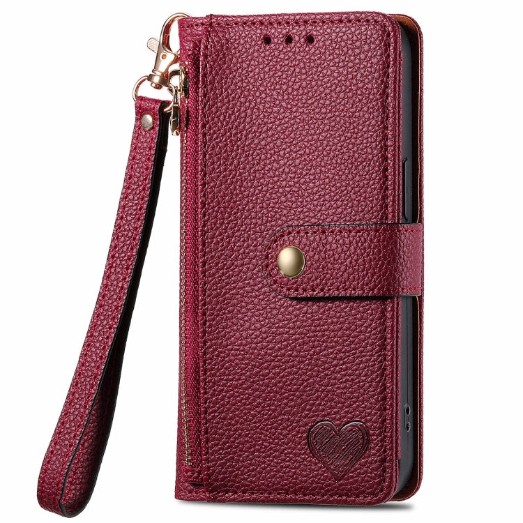 For Motorola Moto G Play 2024 Love Zipper Lanyard Leather Phone Case(Red) by buy2fix