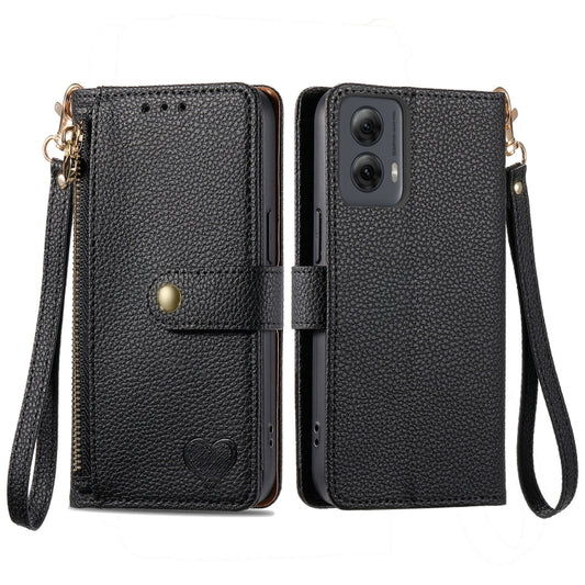 For Motorola Moto G Power 5G 2024 Love Zipper Lanyard Leather Phone Case(Black) by buy2fix