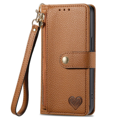 For Motorola Moto G Power 5G 2024 Love Zipper Lanyard Leather Phone Case(Brown) by buy2fix