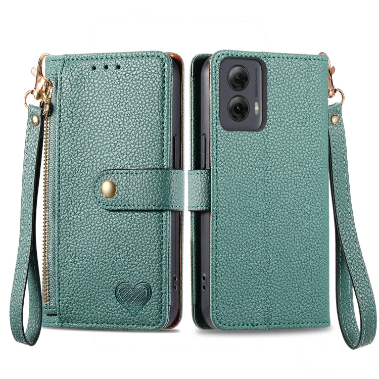 For Motorola Moto G Power 5G 2024 Love Zipper Lanyard Leather Phone Case(Green) by buy2fix