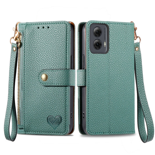 For Motorola Moto G Power 5G 2024 Love Zipper Lanyard Leather Phone Case(Green) by buy2fix