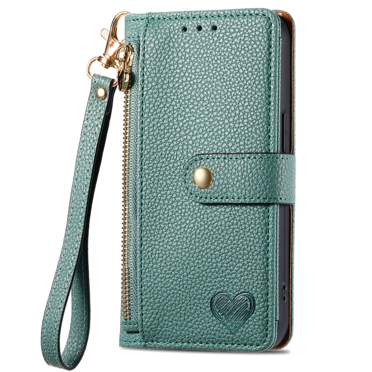 For Motorola Moto G Power 5G 2024 Love Zipper Lanyard Leather Phone Case(Green) by buy2fix