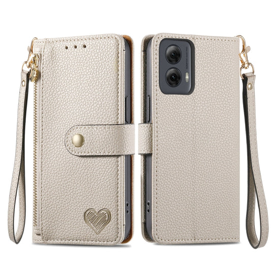 For Motorola Moto G Power 5G 2024 Love Zipper Lanyard Leather Phone Case(Gray) by buy2fix