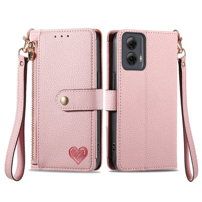 For Motorola Moto G Power 5G 2024 Love Zipper Lanyard Leather Phone Case(Pink) by buy2fix
