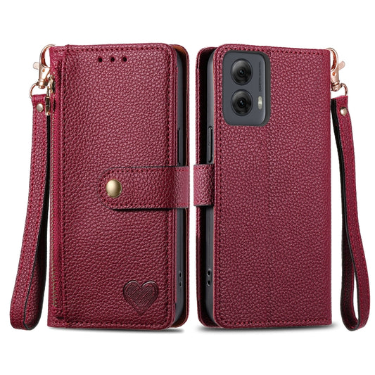 For Motorola Moto G Power 5G 2024 Love Zipper Lanyard Leather Phone Case(Red) by buy2fix