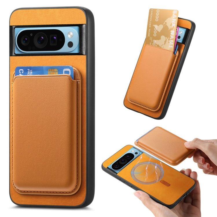 For Google Pixel 9 Retro Magsafe Card Bag PU Back Cover Phone Case(Yellow) by buy2fix