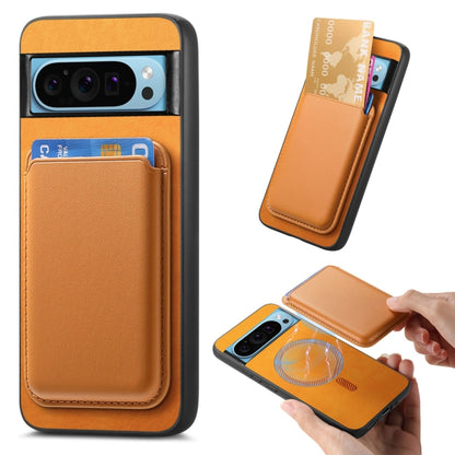 For Google Pixel 9 Retro Magsafe Card Bag PU Back Cover Phone Case(Yellow) by buy2fix