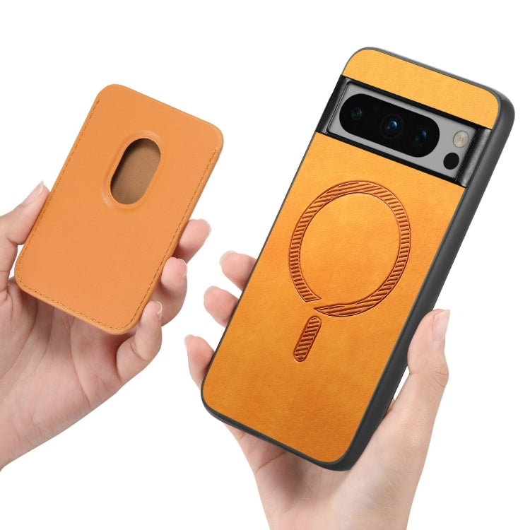 For Google Pixel 9 Retro Magsafe Card Bag PU Back Cover Phone Case(Yellow) by buy2fix