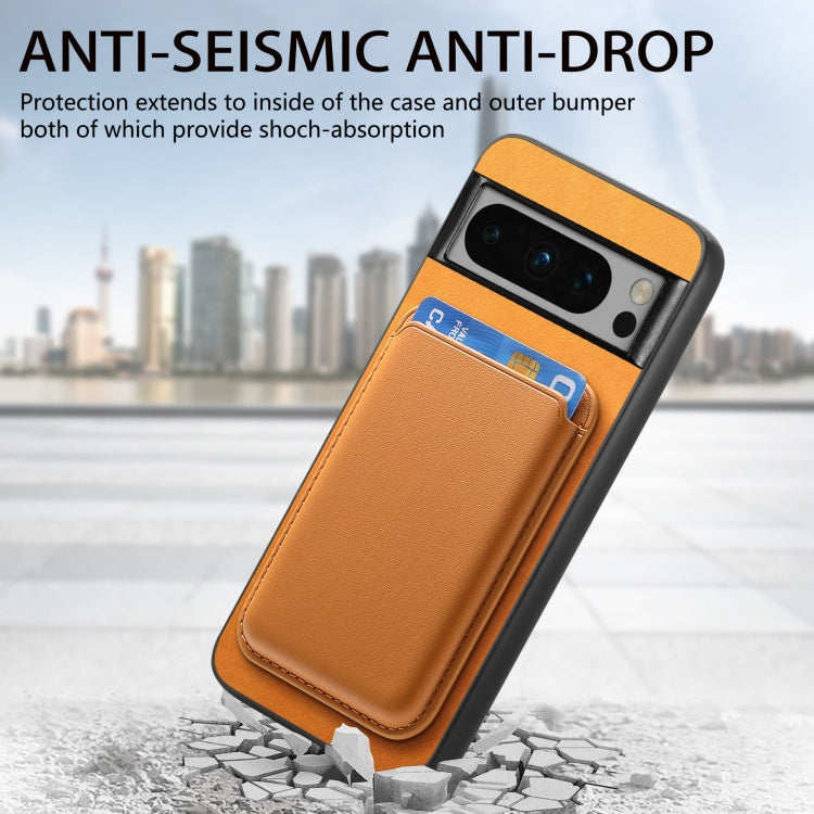 For Google Pixel 9 Retro Magsafe Card Bag PU Back Cover Phone Case(Yellow) by buy2fix