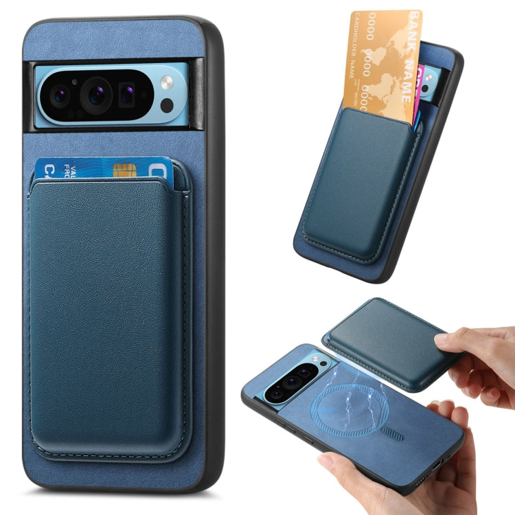 For Google Pixel 9 Retro Magsafe Card Bag PU Back Cover Phone Case(Blue) by buy2fix