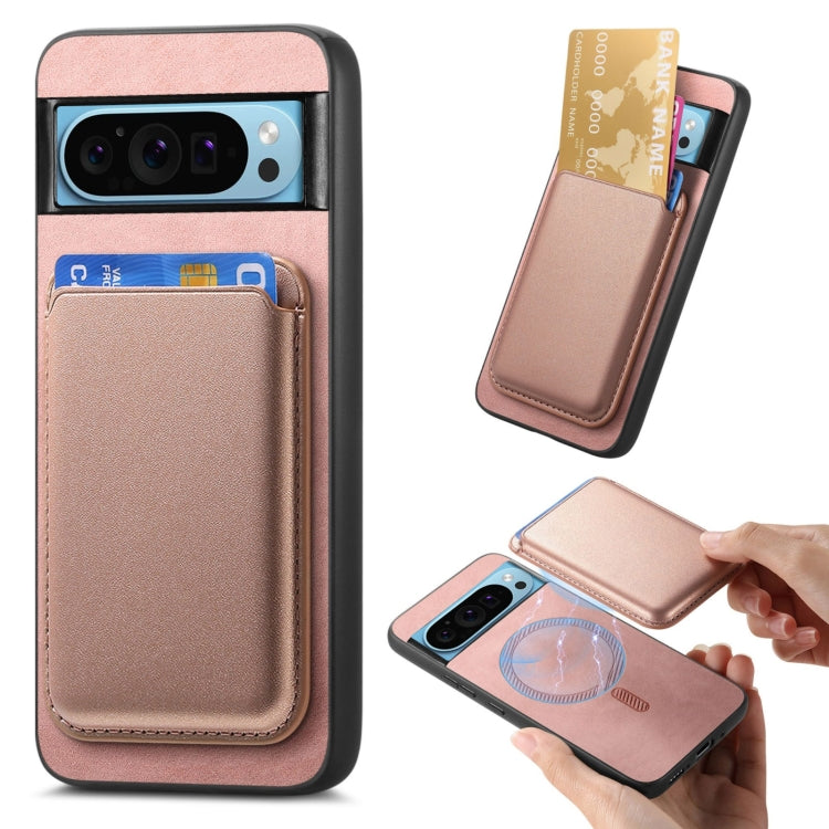 For Google Pixel 9 Retro Magsafe Card Bag PU Back Cover Phone Case(Pink) by buy2fix