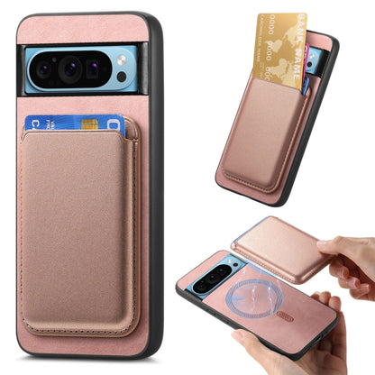 For Google Pixel 9 Retro Magsafe Card Bag PU Back Cover Phone Case(Pink) by buy2fix