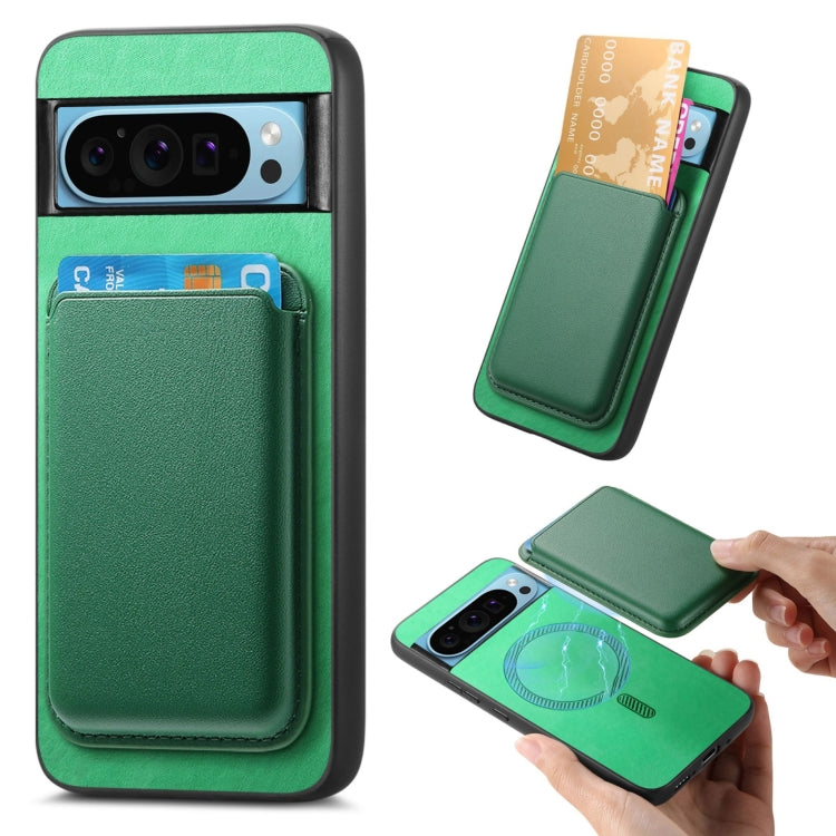 For Google Pixel 9 Retro Magsafe Card Bag PU Back Cover Phone Case(Green) by buy2fix