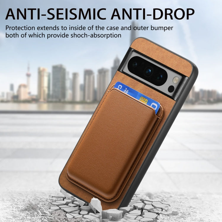 For Google Pixel 9 Retro Magsafe Card Bag PU Back Cover Phone Case(Brown) by buy2fix