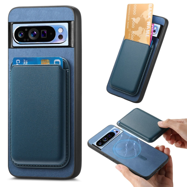 For Google Pixel 9 Pro Retro Magsafe Card Bag PU Back Cover Phone Case(Blue) by buy2fix