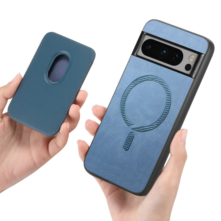 For Google Pixel 9 Pro Retro Magsafe Card Bag PU Back Cover Phone Case(Blue) by buy2fix
