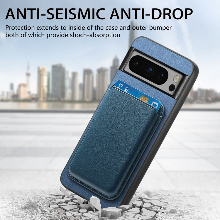 For Google Pixel 9 Pro Retro Magsafe Card Bag PU Back Cover Phone Case(Blue) by buy2fix
