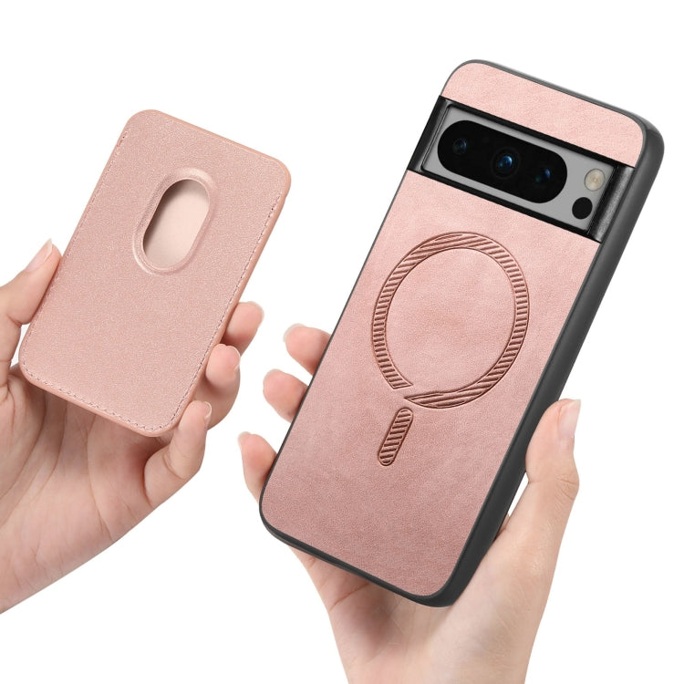 For Google Pixel 9 Pro Retro Magsafe Card Bag PU Back Cover Phone Case(Pink) by buy2fix