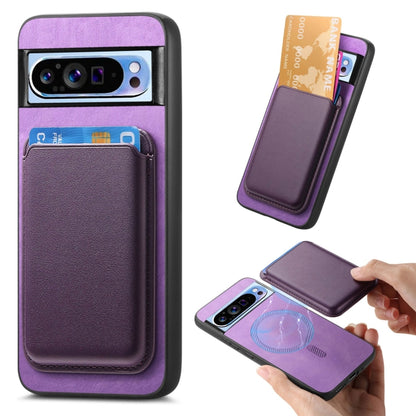 For Google Pixel 9 Pro Retro Magsafe Card Bag PU Back Cover Phone Case(Purple) by buy2fix