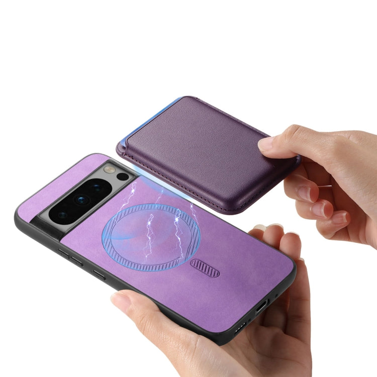 For Google Pixel 9 Pro Retro Magsafe Card Bag PU Back Cover Phone Case(Purple) by buy2fix