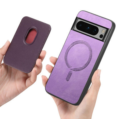 For Google Pixel 9 Pro Retro Magsafe Card Bag PU Back Cover Phone Case(Purple) by buy2fix