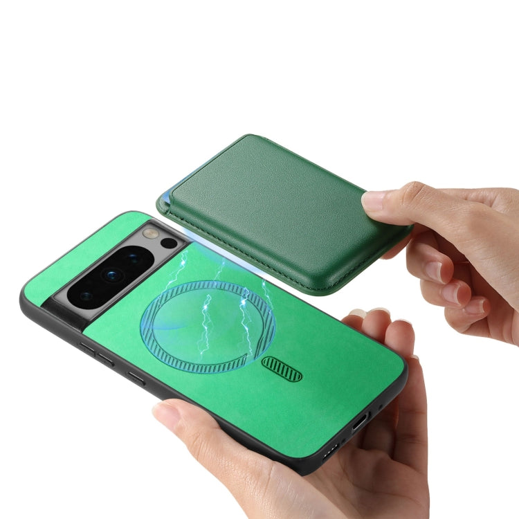 For Google Pixel 9 Pro Retro Magsafe Card Bag PU Back Cover Phone Case(Green) by buy2fix