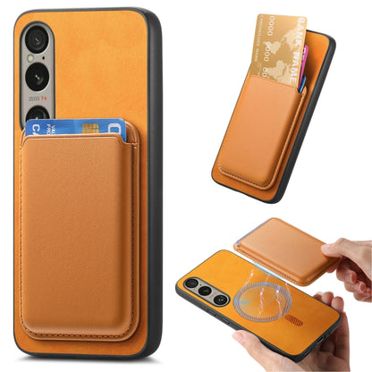 For Sony Xperia 5 V Retro Magsafe Card Bag PU Back Cover Phone Case(Yellow) by buy2fix