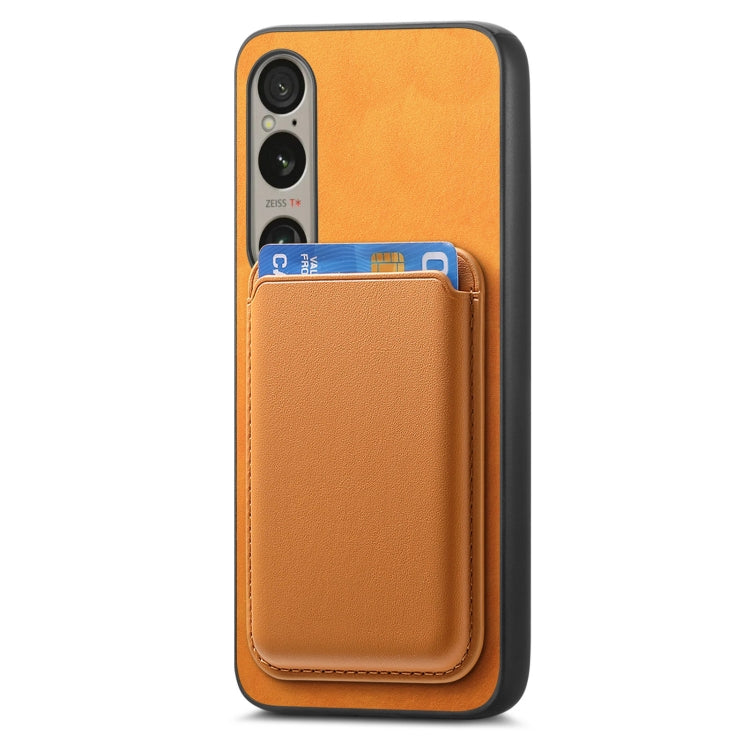 For Sony Xperia 5 V Retro Magsafe Card Bag PU Back Cover Phone Case(Yellow) by buy2fix