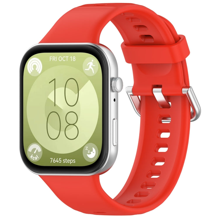 For Huawei Watch Fit4 / Fit4 Pro / Fit3 Silver Buckle Silicone Sports Watch Band(Red) - Watch Bands by buy2fix | Online Shopping UK | buy2fix