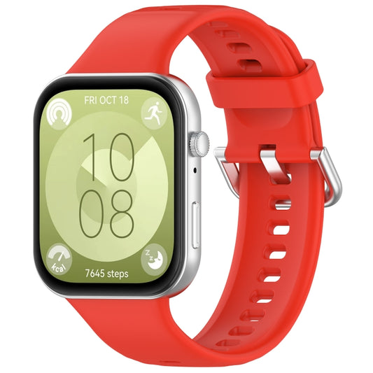 For Huawei Watch Fit4 / Fit4 Pro / Fit3 Silver Buckle Silicone Sports Watch Band(Red) - Watch Bands by buy2fix | Online Shopping UK | buy2fix