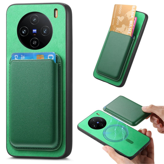 For vivo X100 5G Retro Magsafe Card Bag PU Back Cover Phone Case(Green) - vivo Cases by buy2fix | Online Shopping UK | buy2fix
