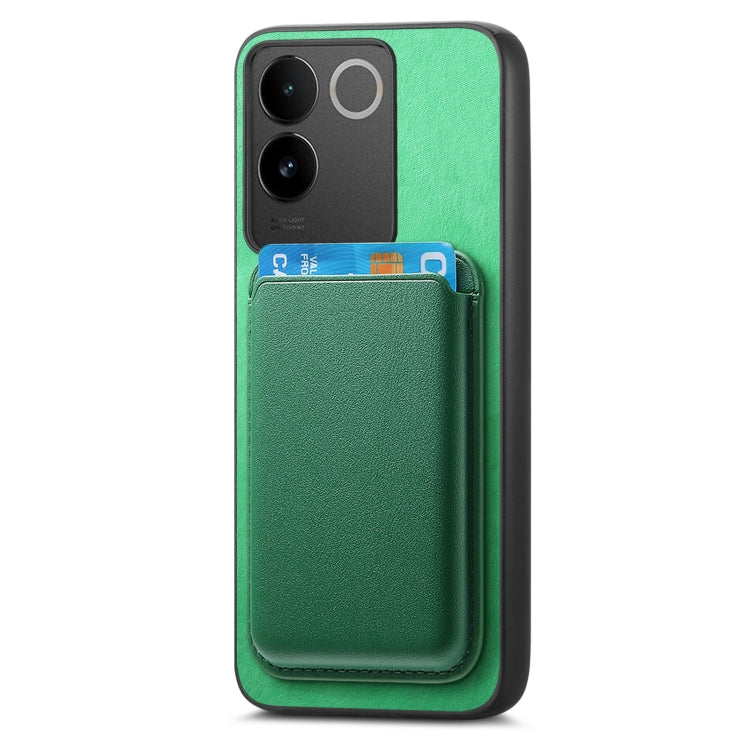 For vivo X100 5G Retro Magsafe Card Bag PU Back Cover Phone Case(Green) - vivo Cases by buy2fix | Online Shopping UK | buy2fix