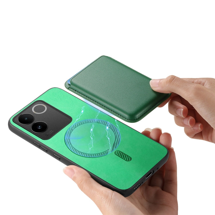 For vivo X100 5G Retro Magsafe Card Bag PU Back Cover Phone Case(Green) - vivo Cases by buy2fix | Online Shopping UK | buy2fix