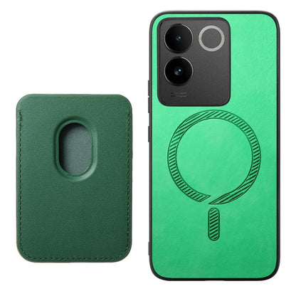 For vivo X100 5G Retro Magsafe Card Bag PU Back Cover Phone Case(Green) - vivo Cases by buy2fix | Online Shopping UK | buy2fix