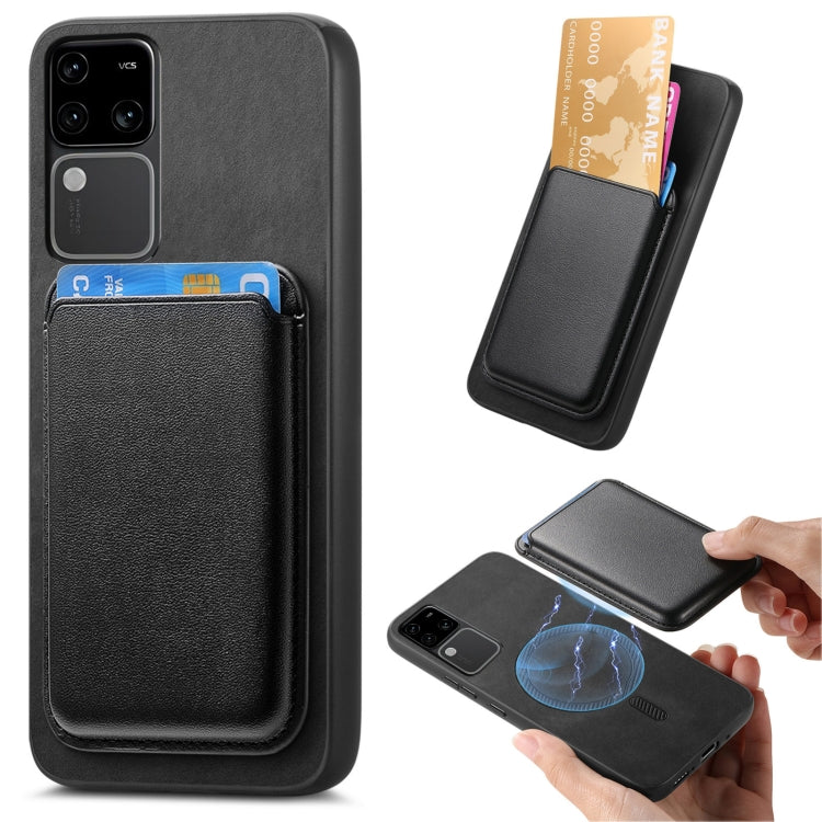 For vivo S18 / S18 Pro 5G Retro Magsafe Card Bag PU Back Cover Phone Case(Black) - vivo Cases by buy2fix | Online Shopping UK | buy2fix
