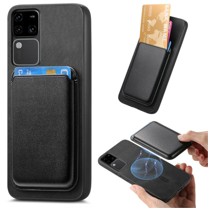 For vivo S18 / S18 Pro 5G Retro Magsafe Card Bag PU Back Cover Phone Case(Black) - vivo Cases by buy2fix | Online Shopping UK | buy2fix