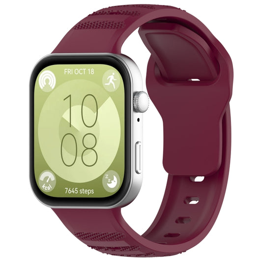 For Huawei Watch Fit 3 Wavy Dot Texture Silicone Sports Watch Band(Wine Red) by buy2fix
